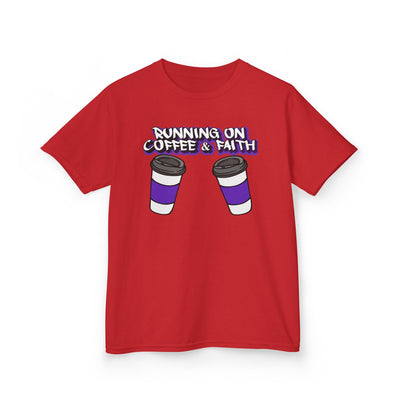 Kids 'Running on Coffee & Faith' Tee - Fun Cotton Shirt for Future Leaders