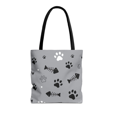 Cute Pet-Themed Tote Bag with Paws and Fish Design