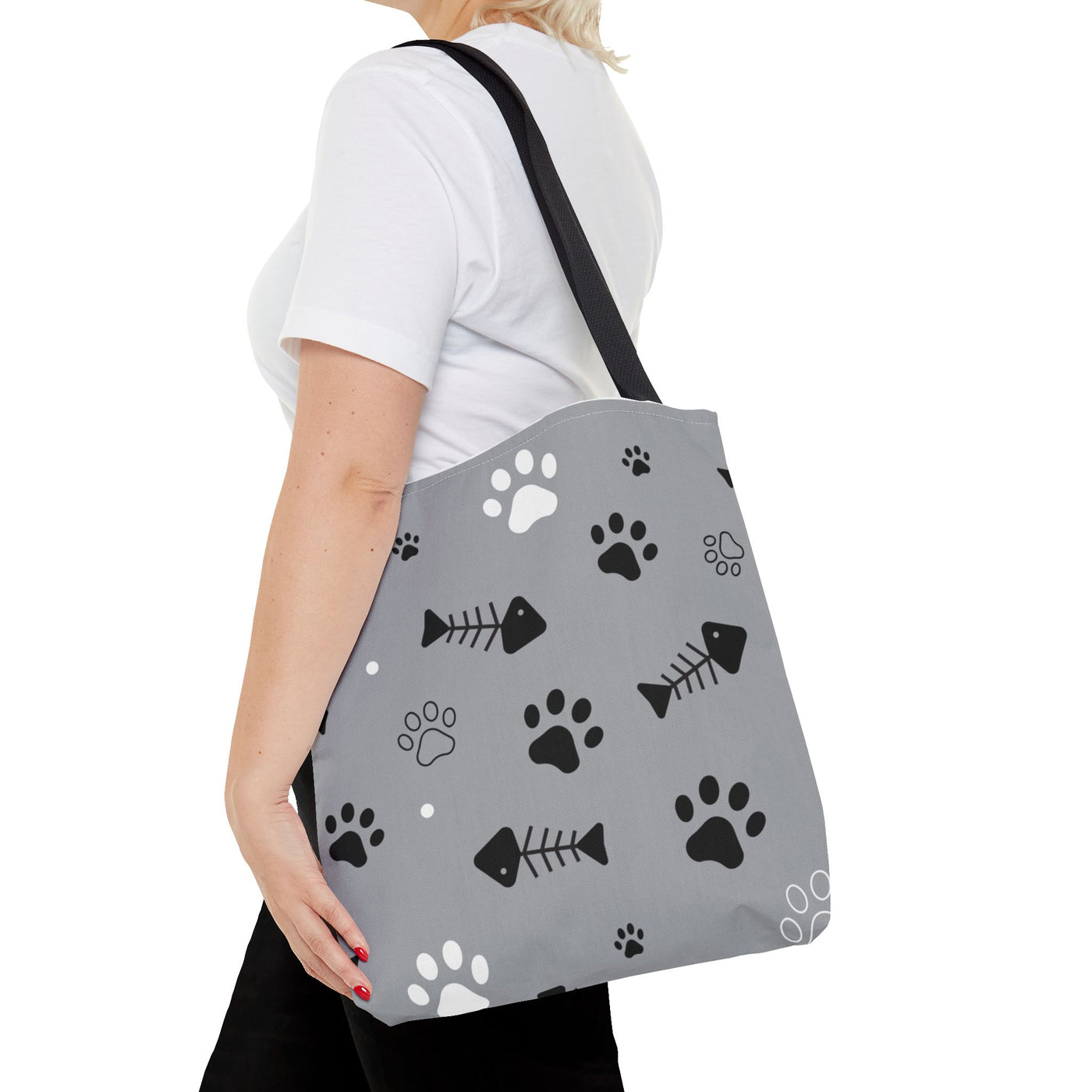 Cute Pet-Themed Tote Bag with Paws and Fish Design