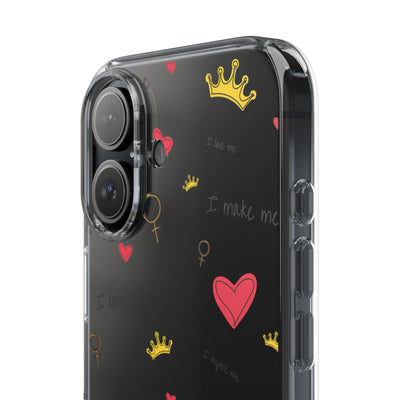 Inspirational Clear Phone Case with Hearts and Crowns