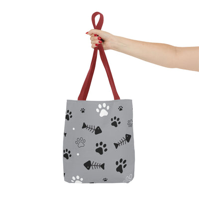 Cute Pet-Themed Tote Bag with Paws and Fish Design