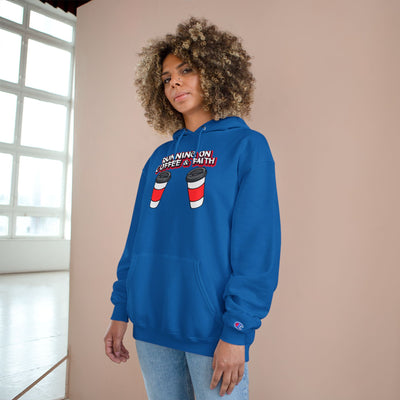 Running on Coffee & Faith Hoodie - Cozy Champion Sweatshirt for Coffee Lovers