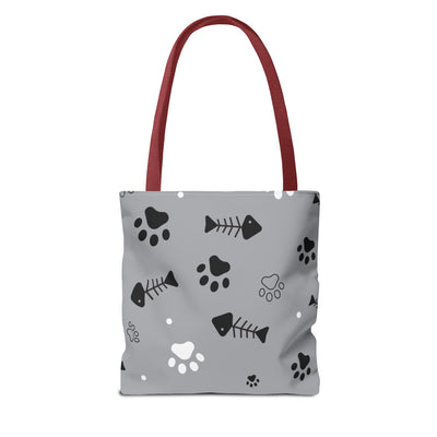 Cute Pet-Themed Tote Bag with Paws and Fish Design