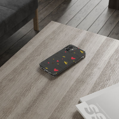 Inspirational Clear Phone Case with Hearts and Crowns