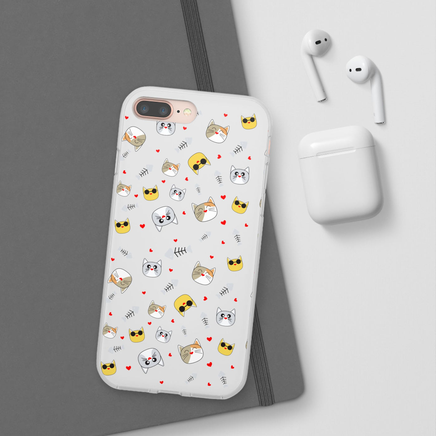 Cute Cat Flexi Phone Case - Adorable Kittens with Hearts and Sunglasses