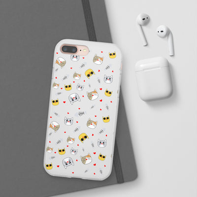 Cute Cat Flexi Phone Case - Adorable Kittens with Hearts and Sunglasses