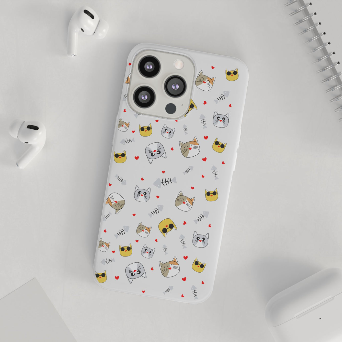Cute Cat Flexi Phone Case - Adorable Kittens with Hearts and Sunglasses