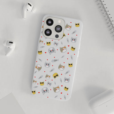 Cute Cat Flexi Phone Case - Adorable Kittens with Hearts and Sunglasses