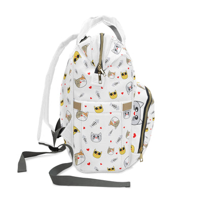 Cute Cat Print Multifunctional Diaper Backpack – Stylish & Practical for Parents