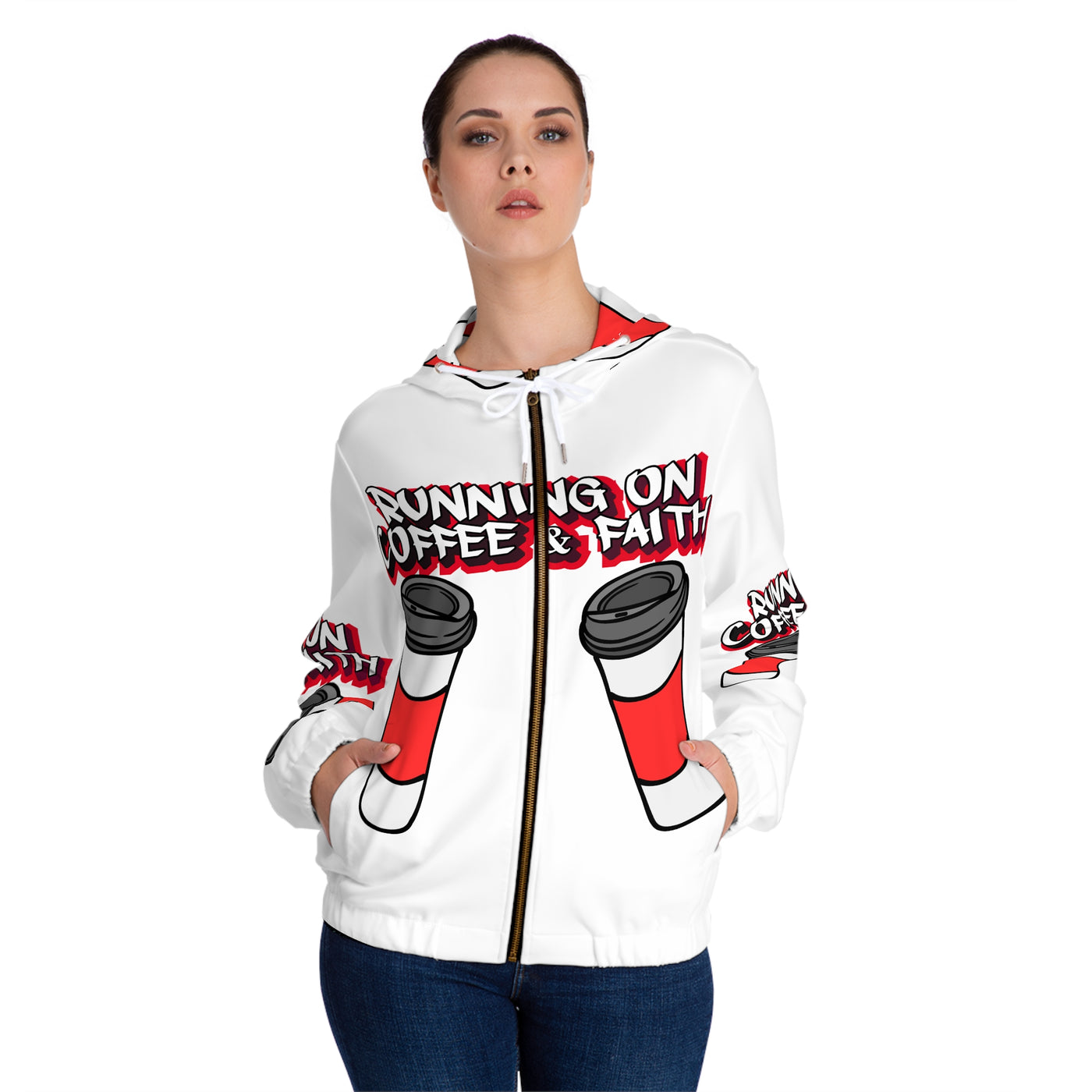 Running on Coffee & Faith Women's Full-Zip Hoodie