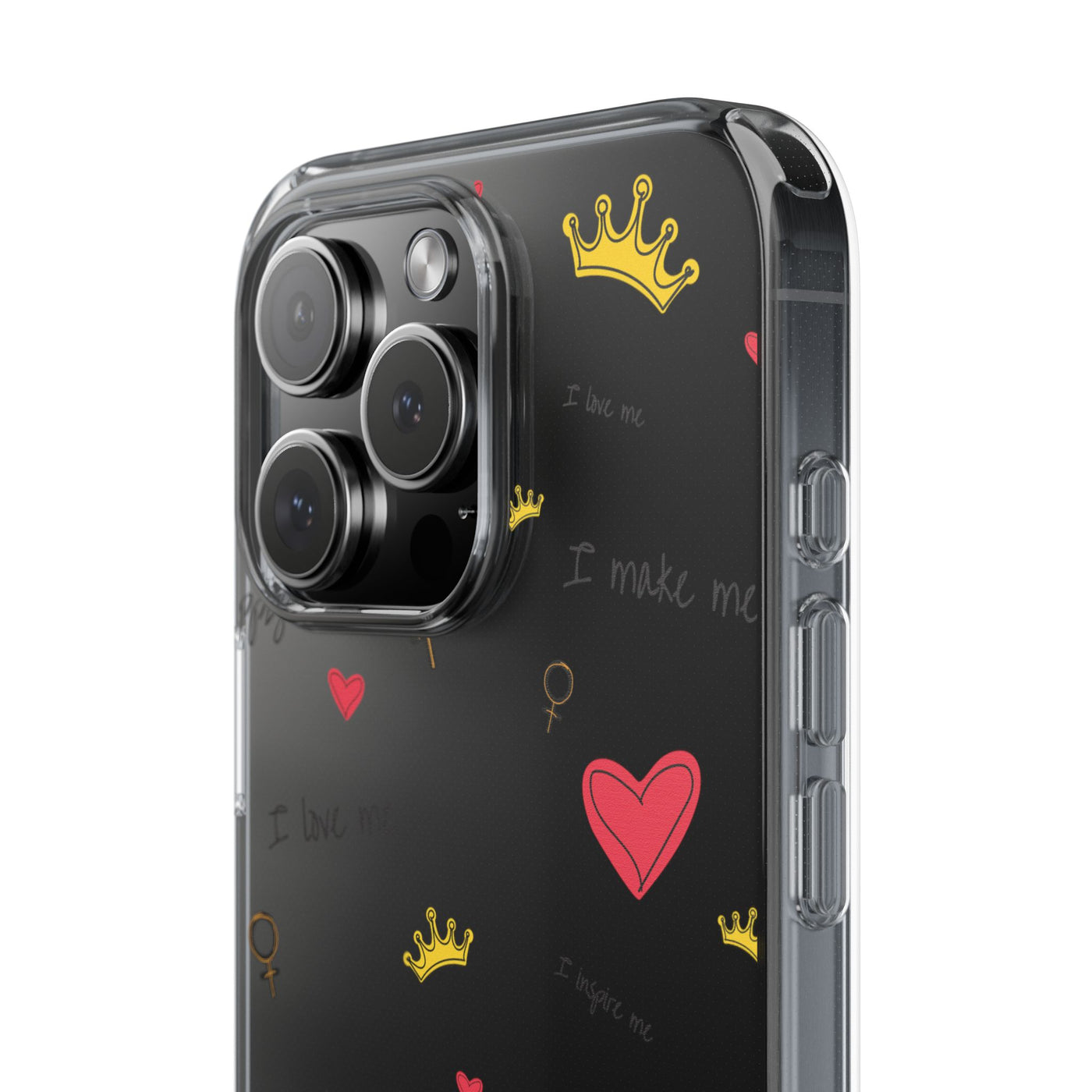 Inspirational Clear Phone Case with Hearts and Crowns