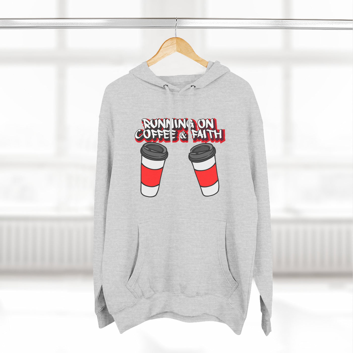 Running on Coffee & Faith Fleece Hoodie - Cozy Pullover for Coffee Lovers