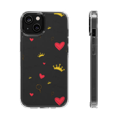 Inspirational Clear Phone Case with Hearts and Crowns