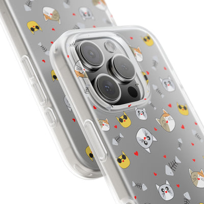 Cute Cat Flexi Phone Case - Adorable Kittens with Hearts and Sunglasses