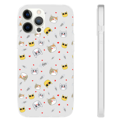 Cute Cat Flexi Phone Case - Adorable Kittens with Hearts and Sunglasses