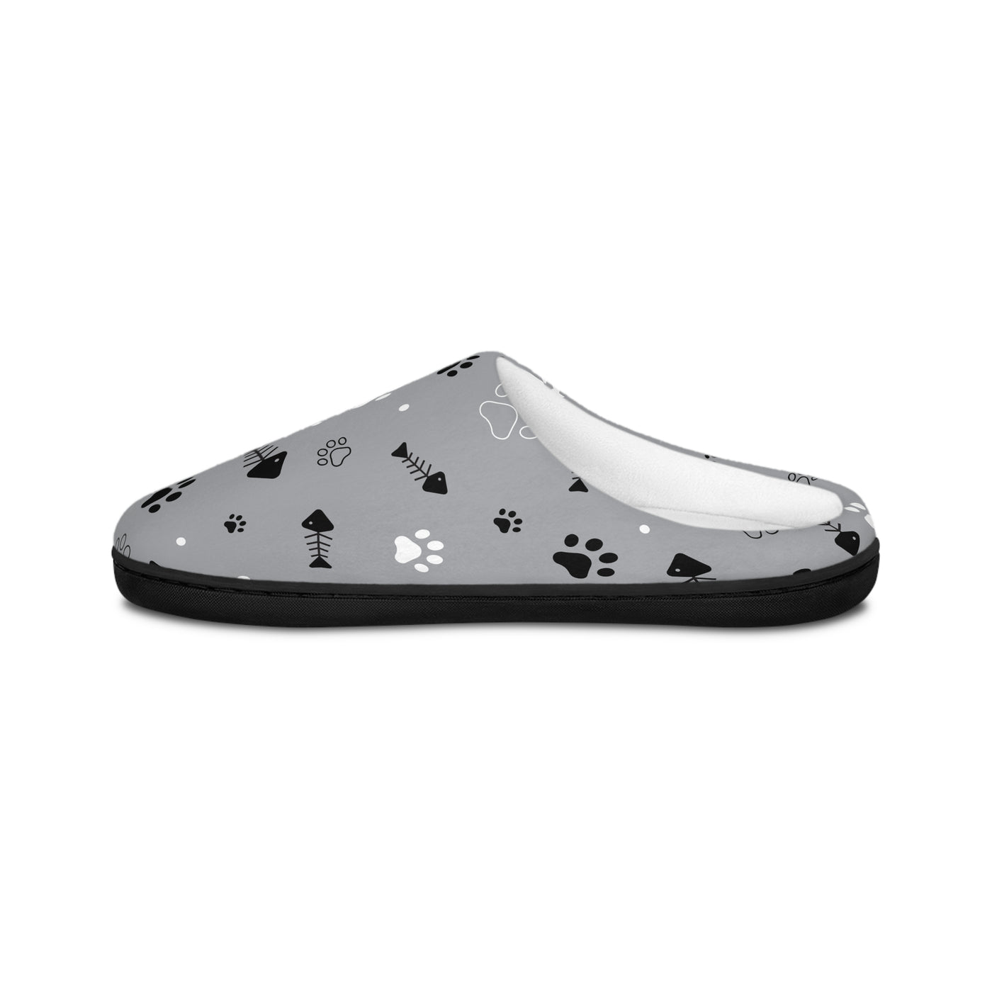 Cozy Cat Lover Indoor Slippers with Paw and Fish Print