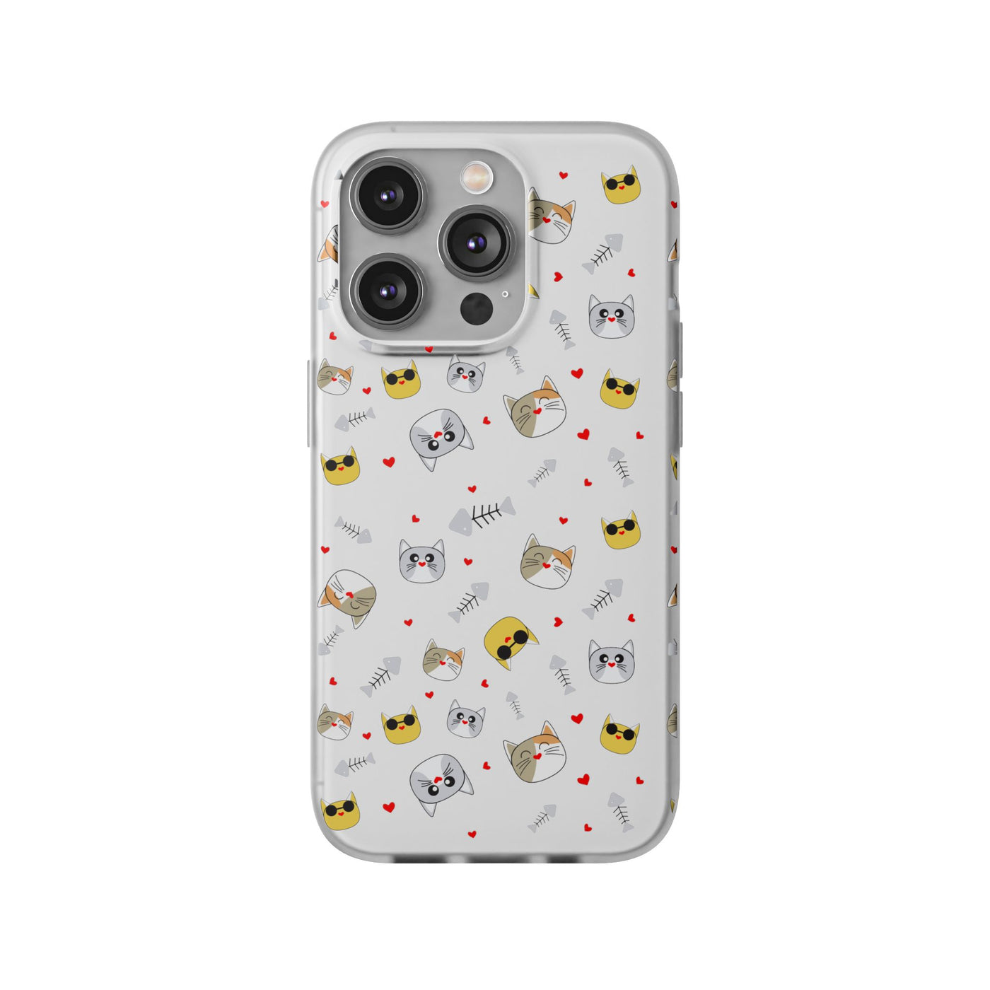 Cute Cat Flexi Phone Case - Adorable Kittens with Hearts and Sunglasses