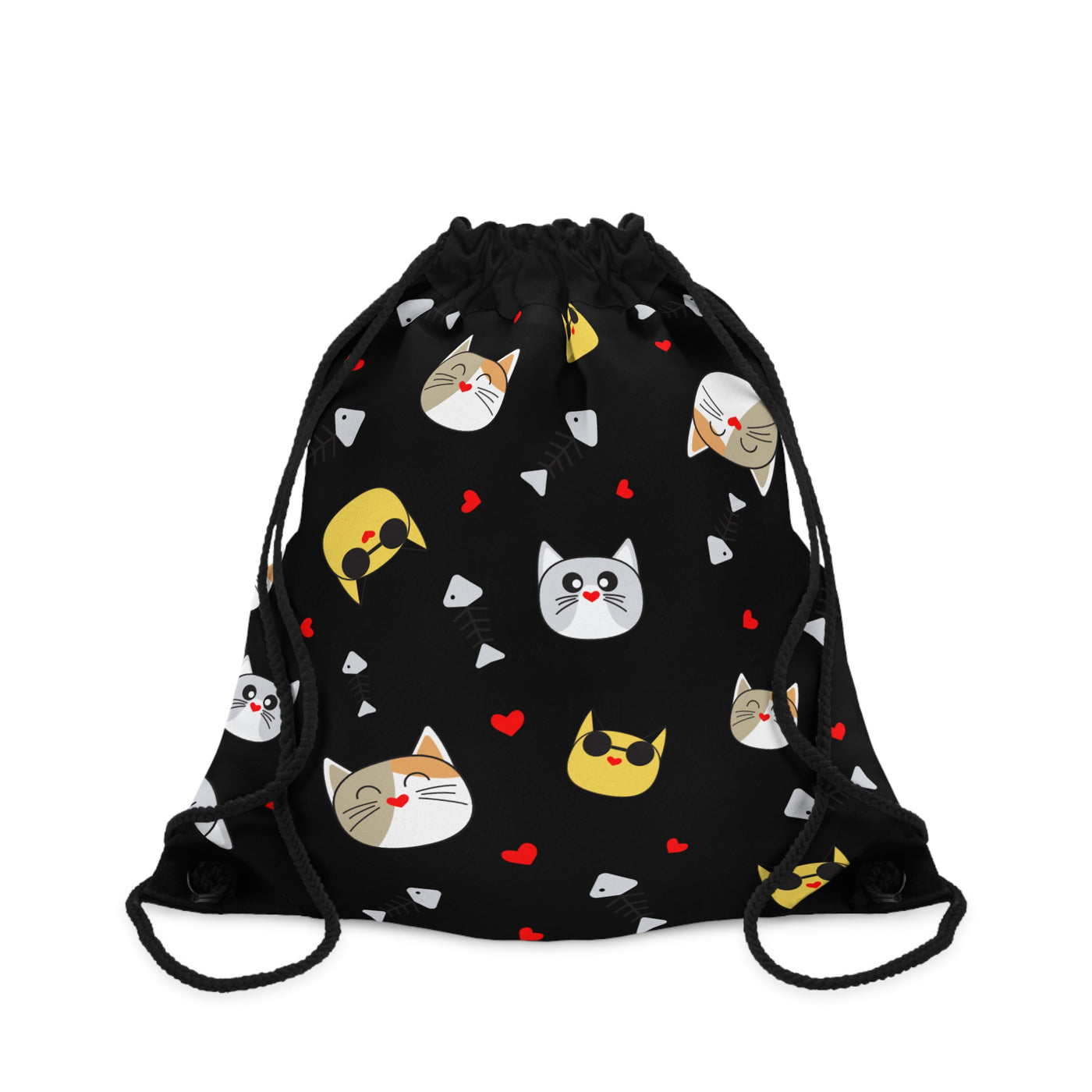 Adorable Cat-Themed Drawstring Bag with Hearts