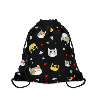 Adorable Cat-Themed Drawstring Bag with Hearts