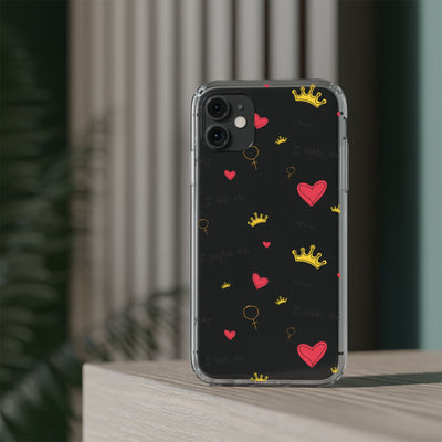 Inspirational Clear Phone Case with Hearts and Crowns