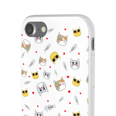 Cute Cat Flexi Phone Case - Adorable Kittens with Hearts and Sunglasses