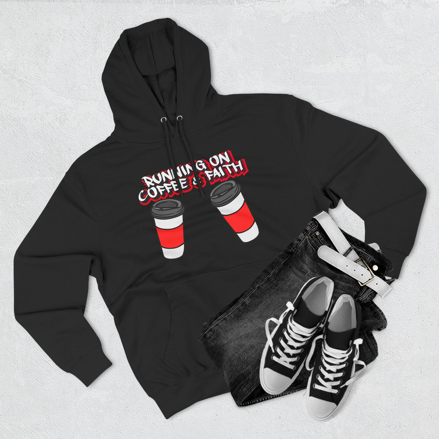 Running on Coffee & Faith Fleece Hoodie - Cozy Pullover for Coffee Lovers