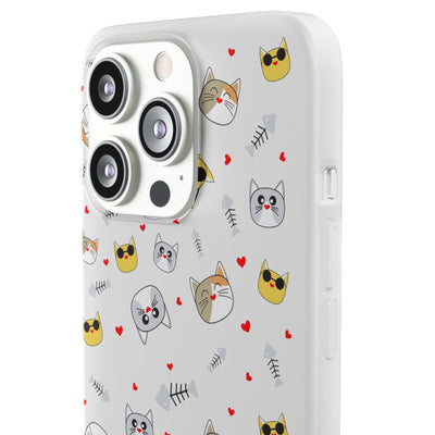 Cute Cat Flexi Phone Case - Adorable Kittens with Hearts and Sunglasses
