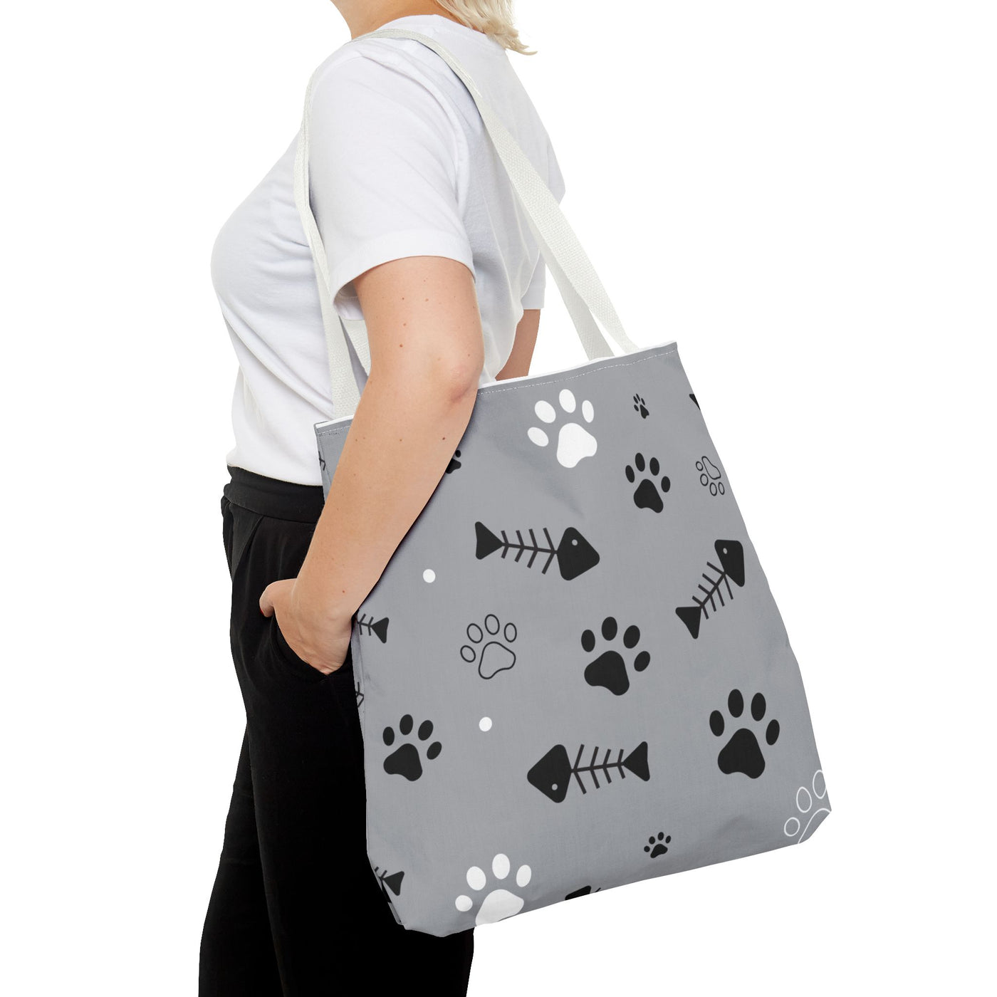 Cute Pet-Themed Tote Bag with Paws and Fish Design