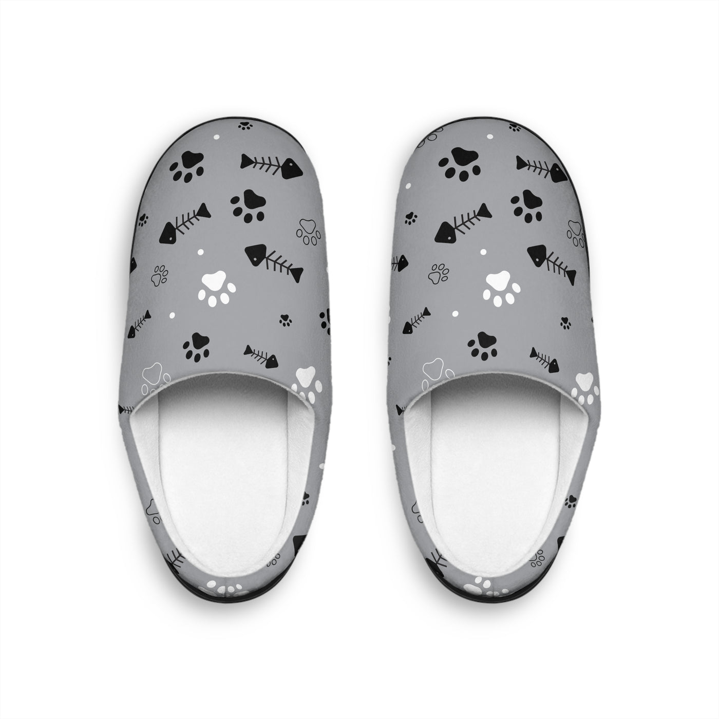 Cozy Cat Lover Indoor Slippers with Paw and Fish Print