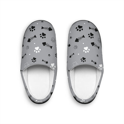 Cozy Cat Lover Indoor Slippers with Paw and Fish Print