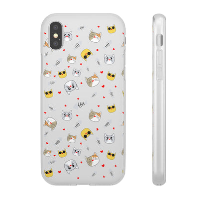 Cute Cat Flexi Phone Case - Adorable Kittens with Hearts and Sunglasses