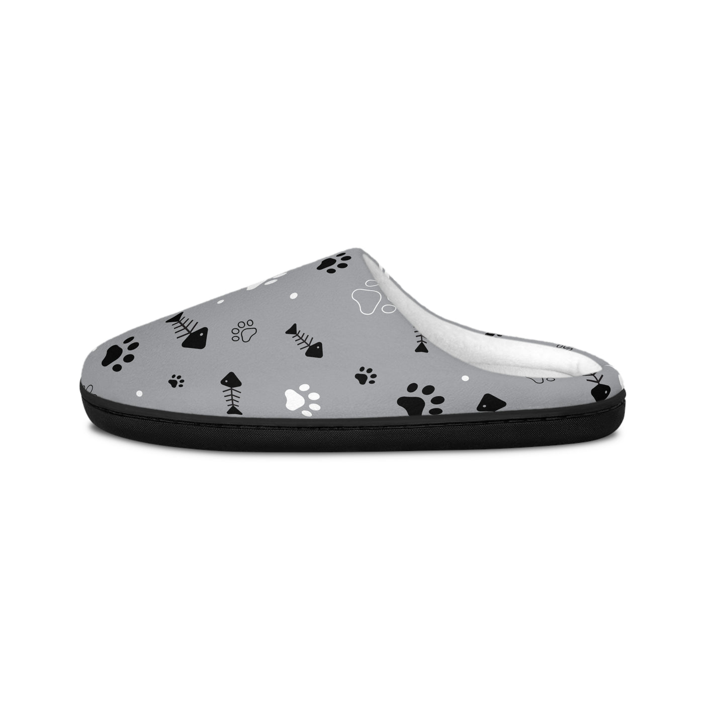 Cozy Cat Lover Indoor Slippers with Paw and Fish Print
