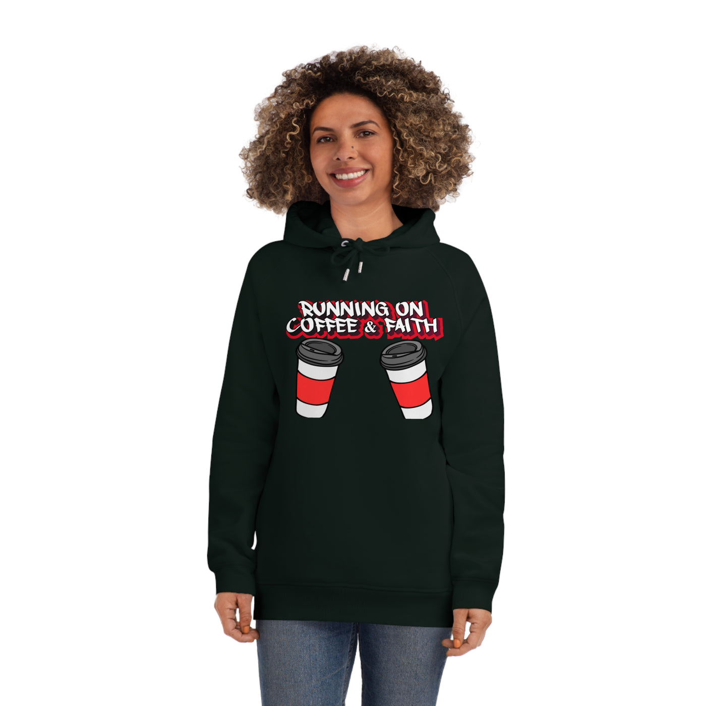 Running on Coffee & Faith Unisex Hoodie | Cozy Motivational Sweatshirt for Coffee Lovers, Perfect Gift for Birthdays, Holidays, Workwear