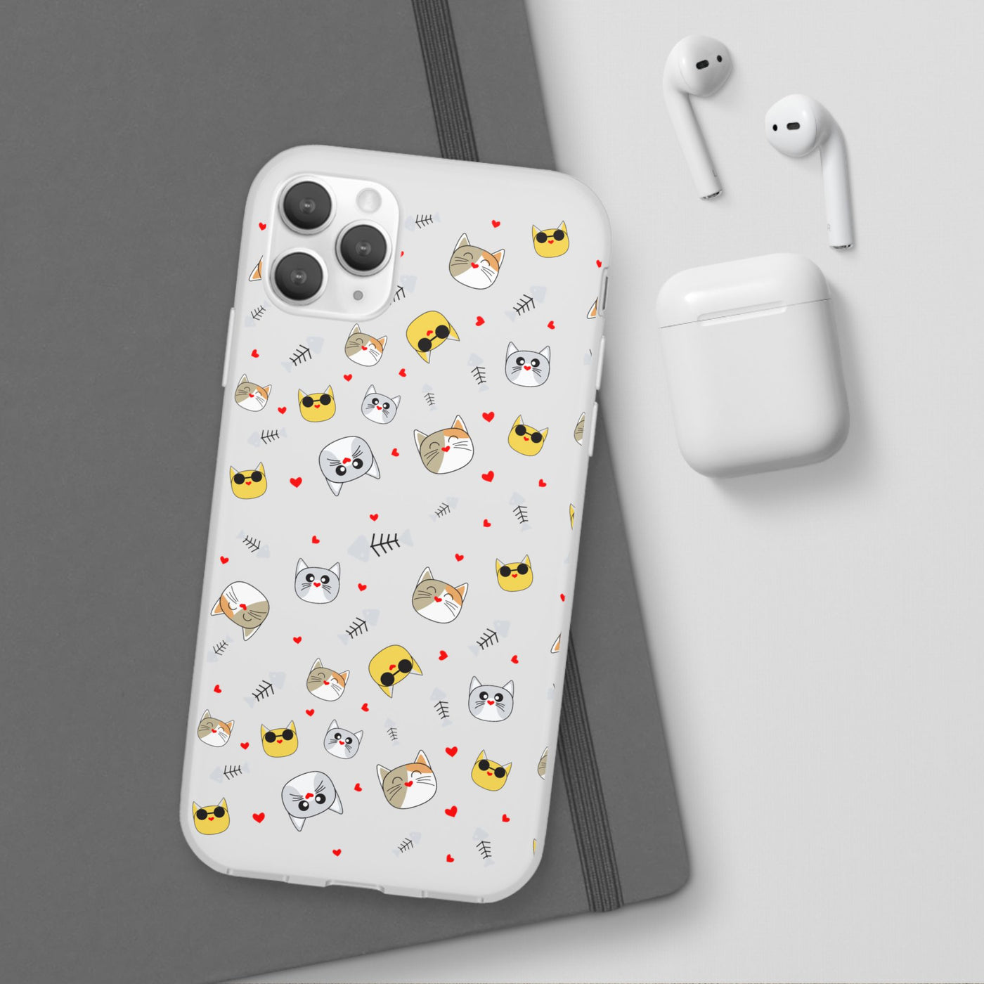 Cute Cat Flexi Phone Case - Adorable Kittens with Hearts and Sunglasses