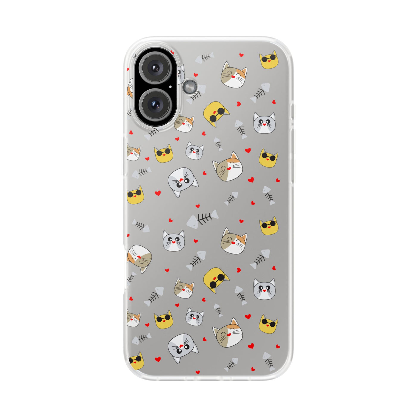 Cute Cat Flexi Phone Case - Adorable Kittens with Hearts and Sunglasses