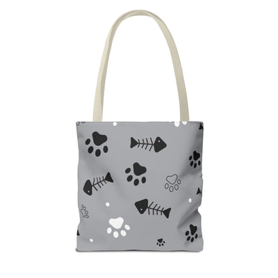 Cute Pet-Themed Tote Bag with Paws and Fish Design
