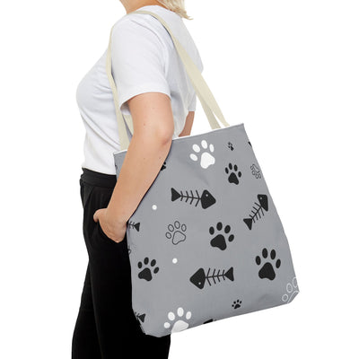 Cute Pet-Themed Tote Bag with Paws and Fish Design