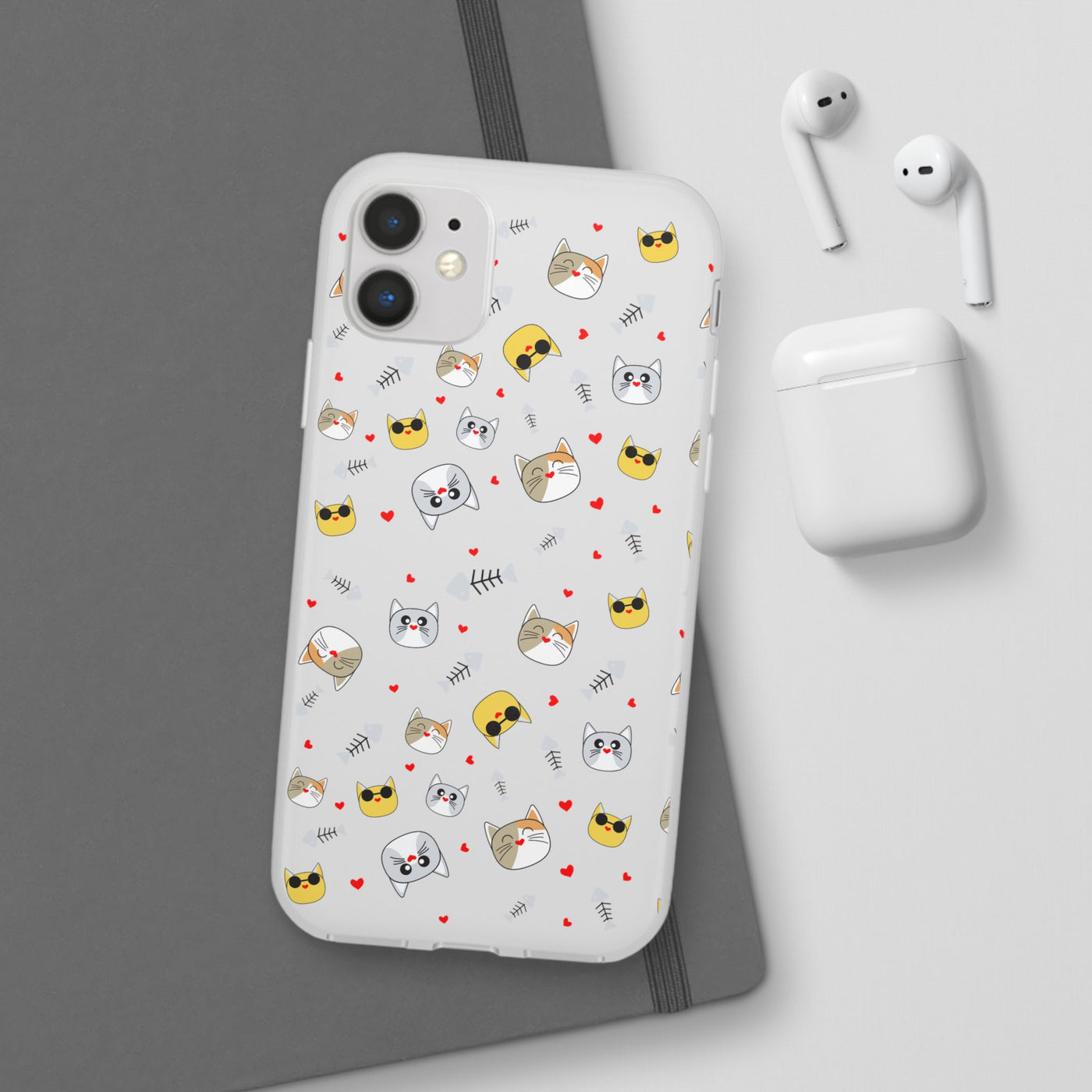 Cute Cat Flexi Phone Case - Adorable Kittens with Hearts and Sunglasses