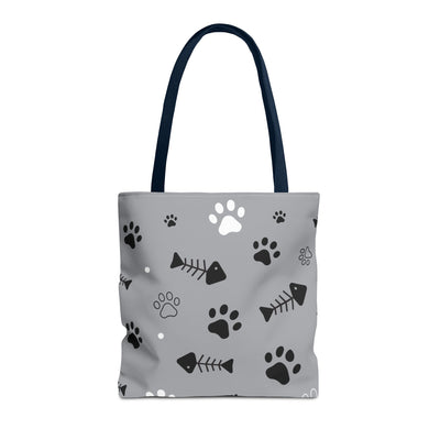 Cute Pet-Themed Tote Bag with Paws and Fish Design