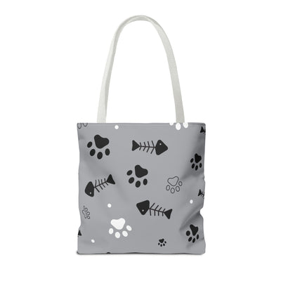 Cute Pet-Themed Tote Bag with Paws and Fish Design
