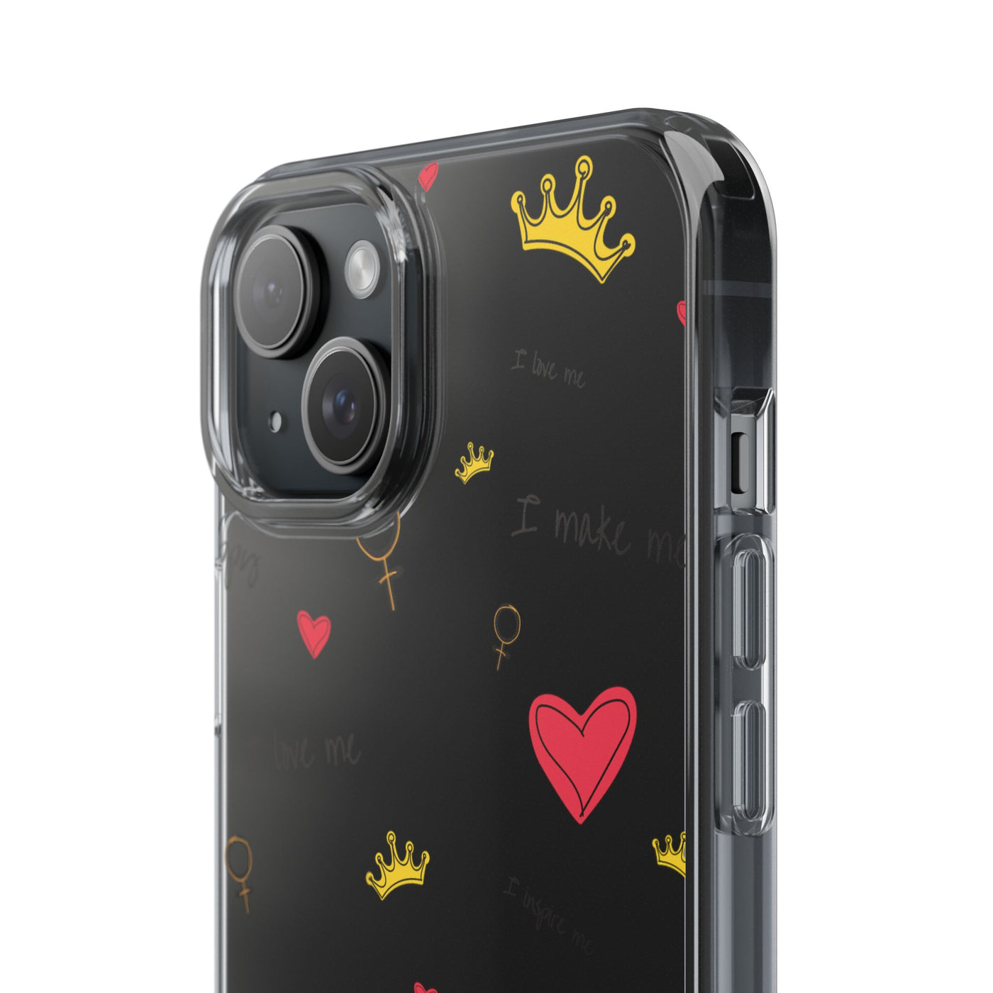 Inspirational Clear Phone Case with Hearts and Crowns