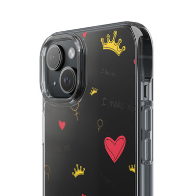 Inspirational Clear Phone Case with Hearts and Crowns