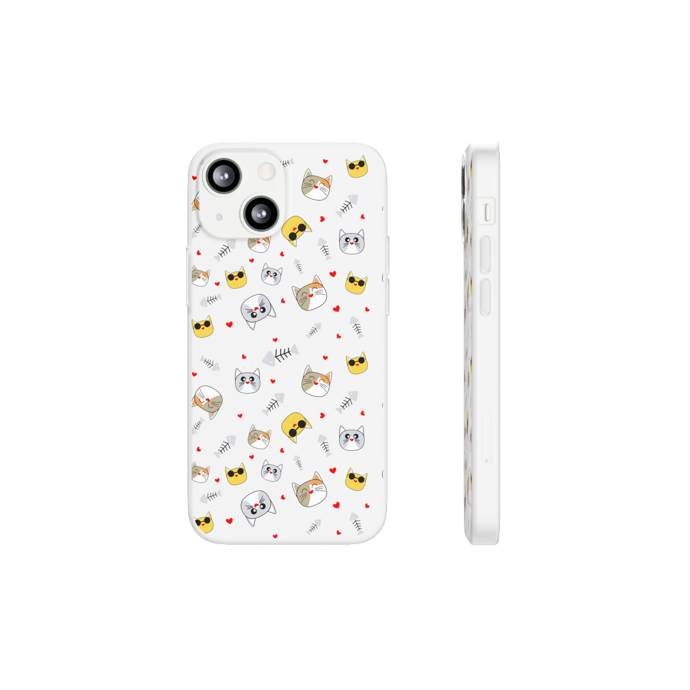 Cute Cat Flexi Phone Case - Adorable Kittens with Hearts and Sunglasses