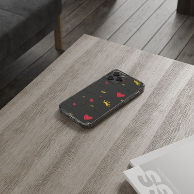 Inspirational Clear Phone Case with Hearts and Crowns