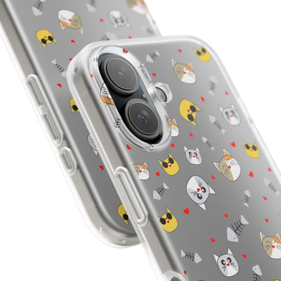 Cute Cat Flexi Phone Case - Adorable Kittens with Hearts and Sunglasses