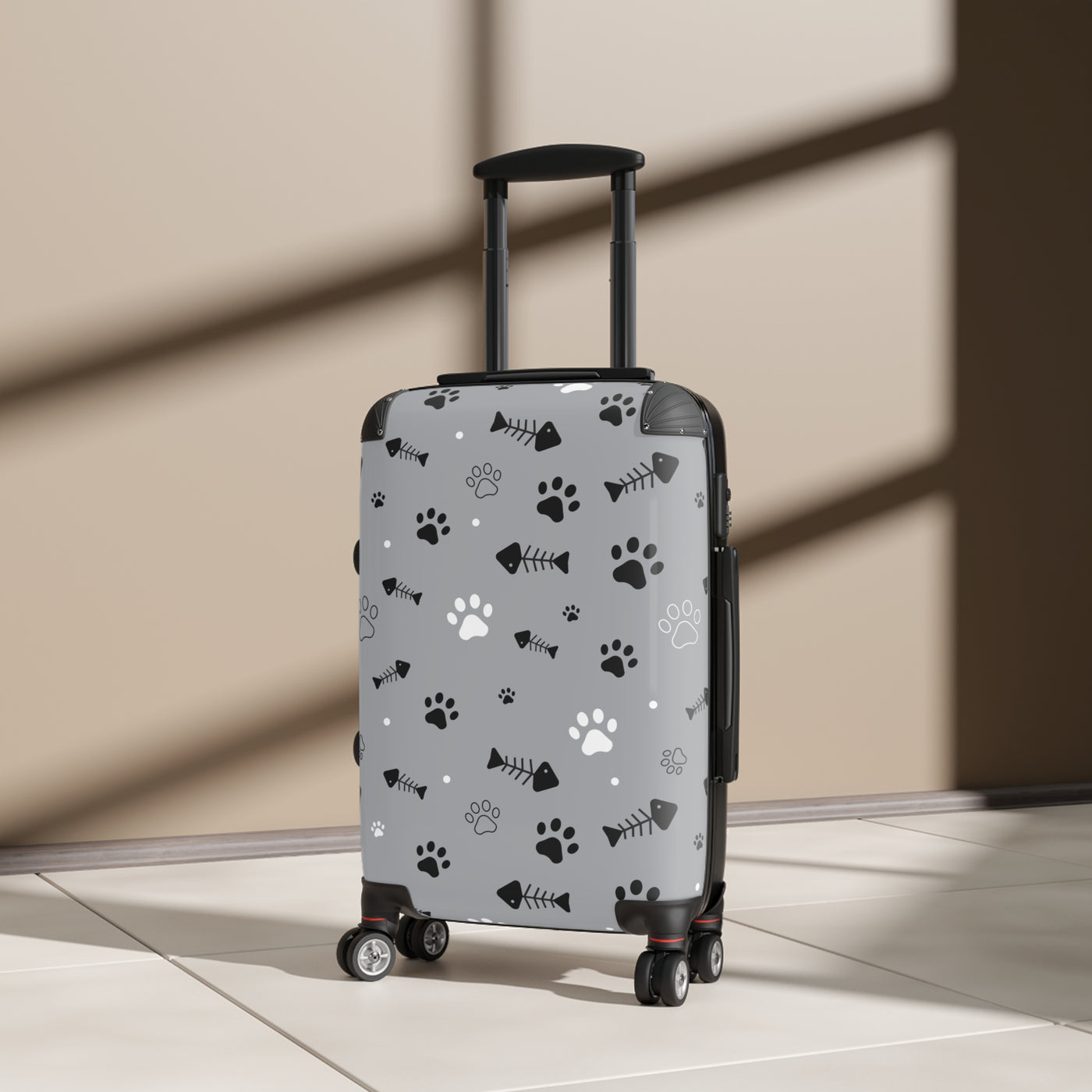 Fun Pet-Themed Suitcase - Cute Paw Prints & Fish Design for Animal Lovers