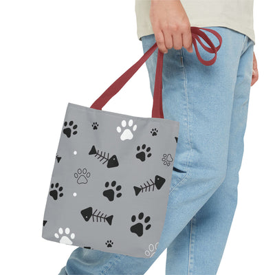 Cute Pet-Themed Tote Bag with Paws and Fish Design