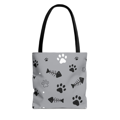 Cute Pet-Themed Tote Bag with Paws and Fish Design
