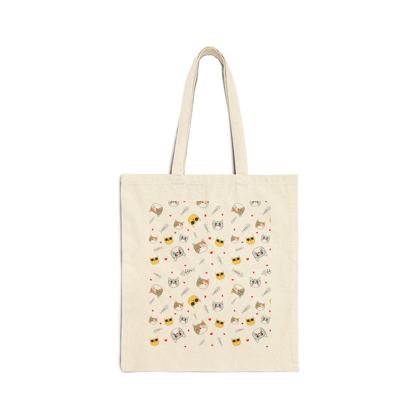 Cute Cat Pattern Cotton Canvas Tote Bag - Eco-Friendly, Reusable Shopping Bag for Cat Lovers