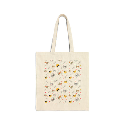 Cute Cat Pattern Cotton Canvas Tote Bag - Eco-Friendly, Reusable Shopping Bag for Cat Lovers